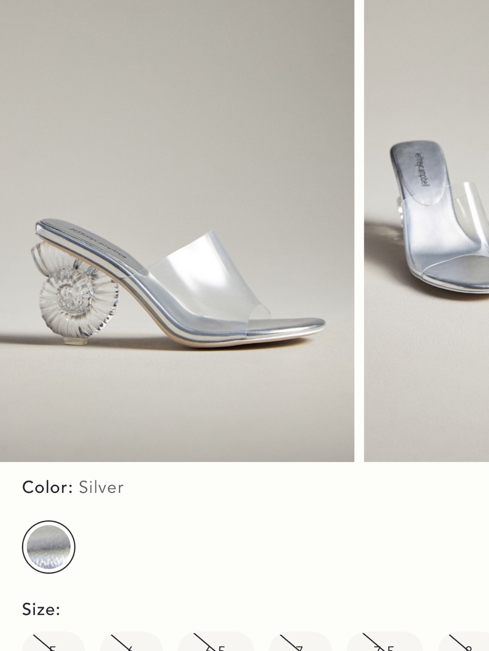 Jeffrey Campbell Silver/Clear Conch Heel Slide Sandals - Women